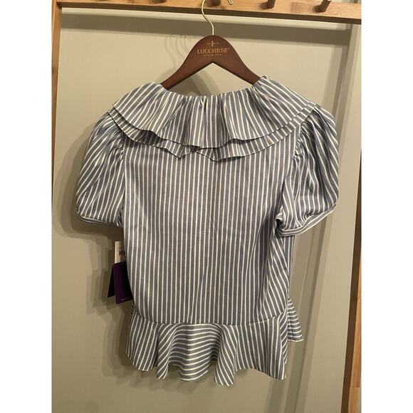 Ralph Lauren Collection Purple Label Blue Pinstripe Ruffle Silk Blouse Runway L - Picture 10 of 12